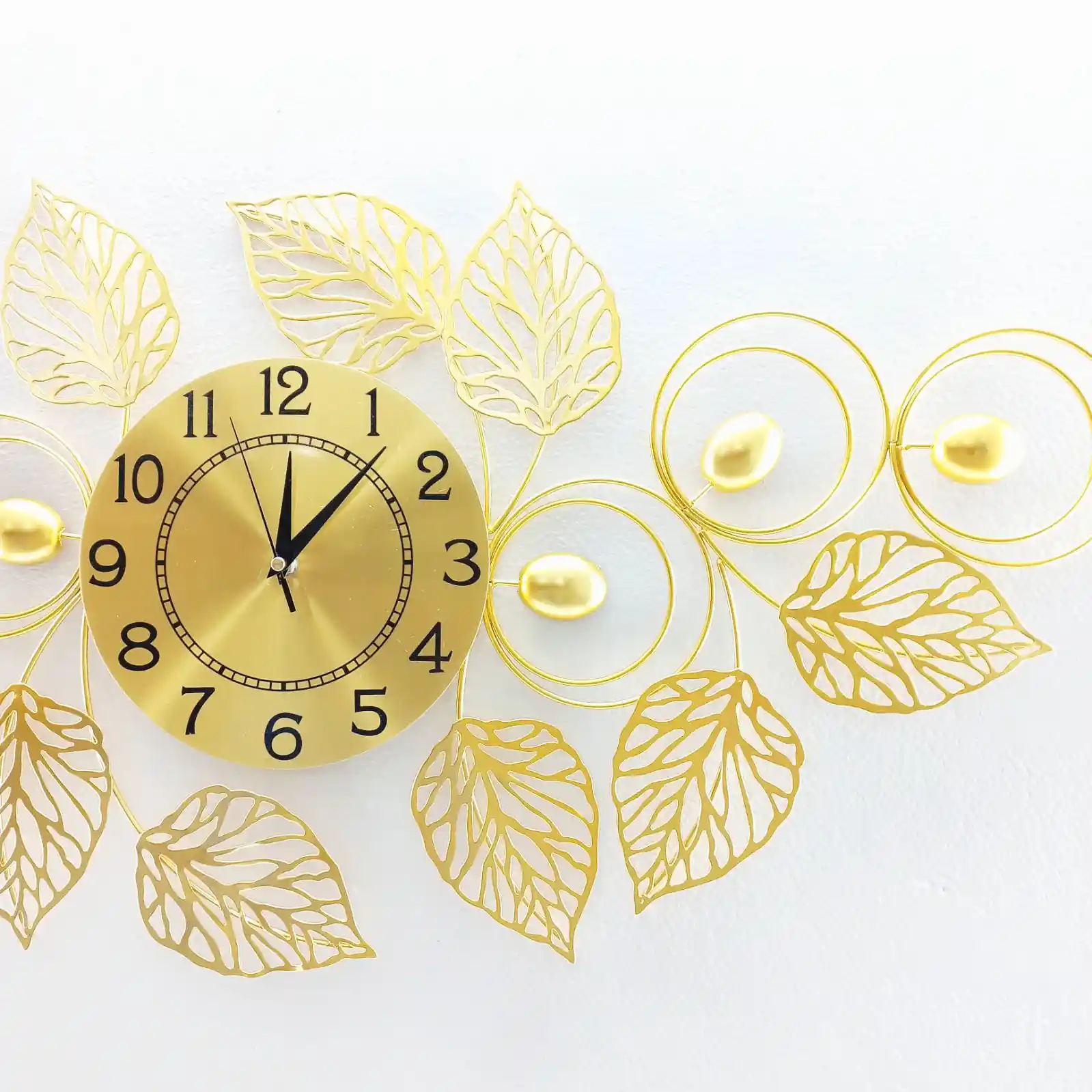 Golden Leaf Design Metal Wall Clock- 17464
