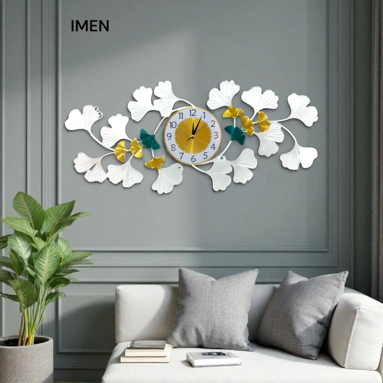 White Leaf Designed Wall Décor Clock- 17587