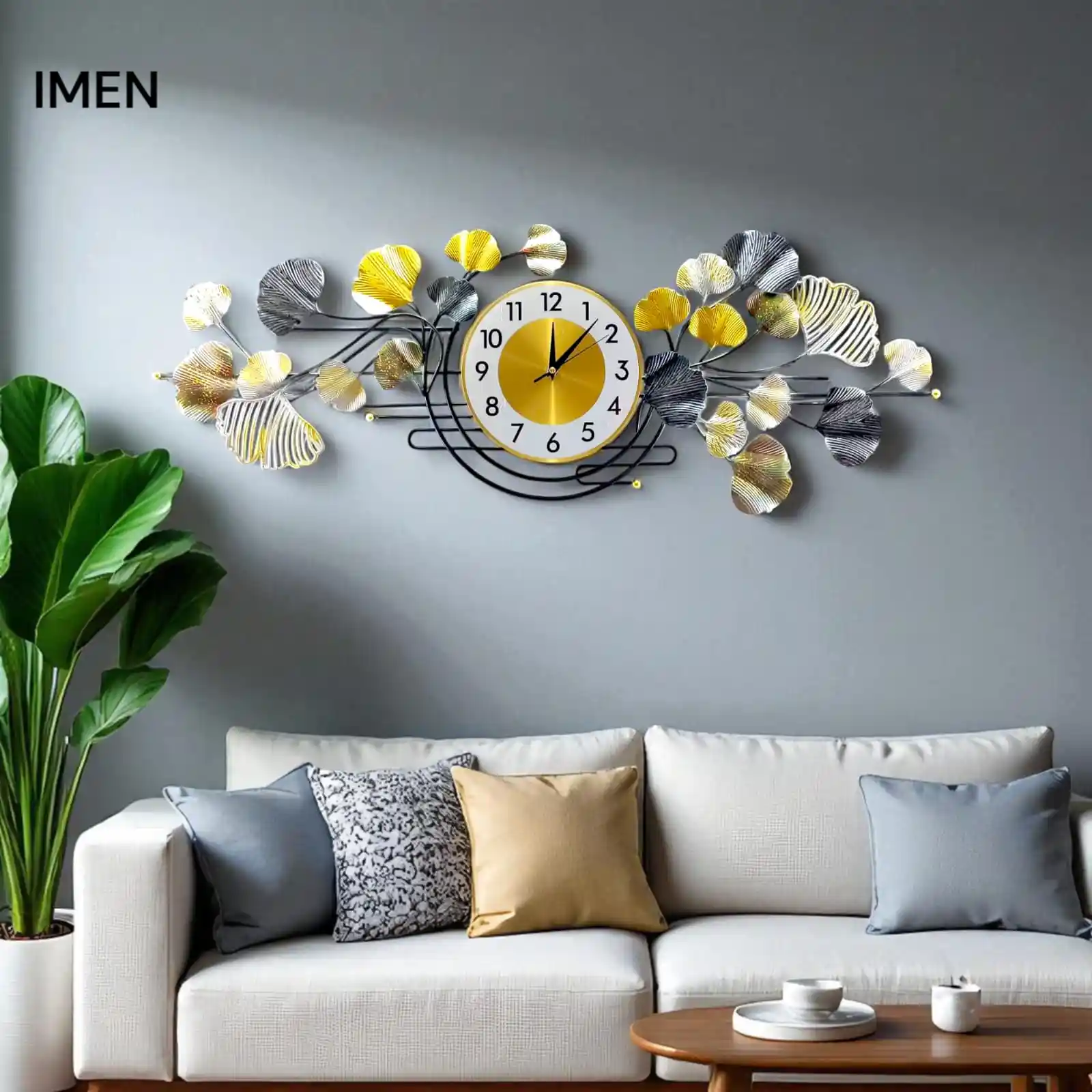 Golden & Black Leaf Wall Décor Clock- 17603